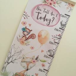 Personalised Height/ Growth Chart - Boho Animals Beautiful Nursery & Bedroom Wall Decor Printed On A Luxury Fabric Ideal Keepsake - thumbnail 2