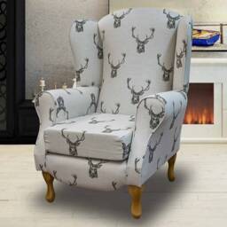Handmade Stag Print Wingback Armchair British Fireside Accent Chair - thumbnail 3