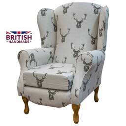 Handmade Stag Print Wingback Armchair British Fireside Accent Chair - thumbnail 1