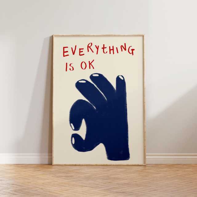 Retro Office Wall Art Poster, Art, Hand Drawn Doodle Everything Is Ok Print, Cool Living Room Aesthetic Prints - image 1