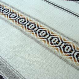 White Handwoven Boho Rug - Unique & Stylish Area in Natural White Wool With Brown Yellow-Brown Motifs - thumbnail 4