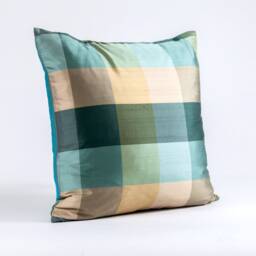 Green Check Silk Pillow Cover Teal Plaid Designer - thumbnail 2