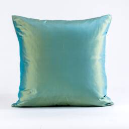 Green Check Silk Pillow Cover Teal Plaid Designer - thumbnail 3