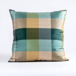Green Check Silk Pillow Cover Teal Plaid Designer
