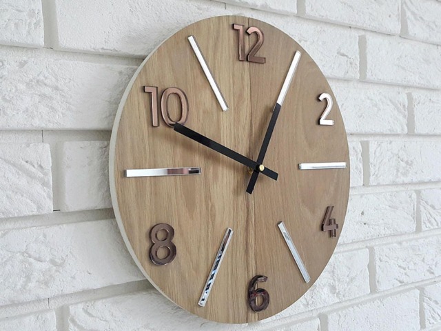 Wall Clock Wood Clock Large Wall Gift Decor Unique Oak Clocks Mirror - image 1