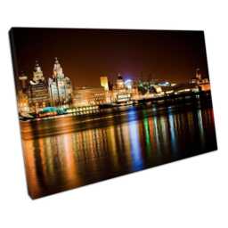 Liverpool Night Reflections Wall Art Print Liver Building Albert Dock Decor For Home Office - thumbnail 1