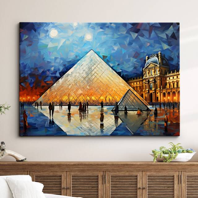 Louvre Museum Paris France Starry Night Painting Van Gogh Wall Art, Framed Canvas Poster Print, Home Kitchen Office Room Decor, Gifts - image 1
