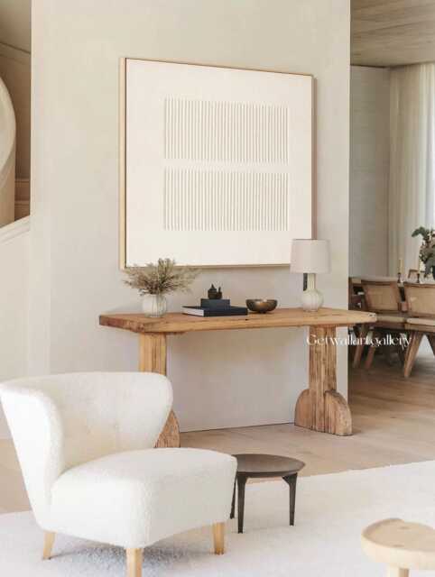 Beige Textured Plaster Painting, Minimal Scandinavian Wall Art For Bedroom - image 1