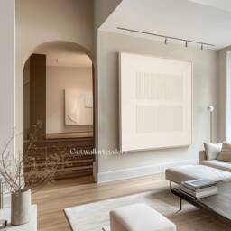 Beige Textured Plaster Painting, Minimal Scandinavian Wall Art For Bedroom - thumbnail 2