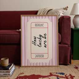 How Lucky Are We Retro Ticket Print, Style Cute Bedroom Poster, Fun Aesthetic Trendy Decor, Dorm Preppy, Pink Stripes Art - thumbnail 2