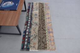 2.1x4.4 Ft Small Rug, Turkish Rugs For Bathroom, Blue Moroccan Rugs, Vintage Anatolian Aztec Door Mat - thumbnail 1