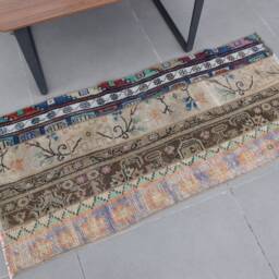 2.1x4.4 Ft Small Rug, Turkish Rugs For Bathroom, Blue Moroccan Rugs, Vintage Anatolian Aztec Door Mat - thumbnail 2