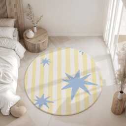 Stripes Yellow & Blue Stars, Carpet, Kids Decor, Children's Room Decor, Kids Rug, Modern Colourful Decor - thumbnail 2
