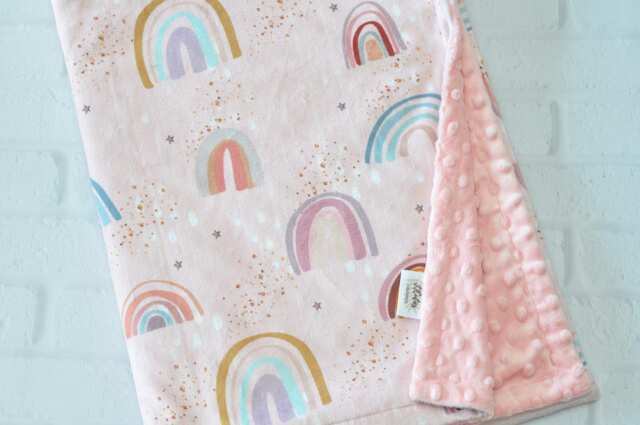 Personalized Baby Blanket-Rainbow Minky Blanket-Personalized Rainbow Baby Minky Blanket-Rose Gold Pink Girl Blanket - image 1
