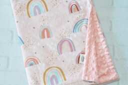 Personalized Baby Blanket-Rainbow Minky Blanket-Personalized Rainbow Baby Minky Blanket-Rose Gold Pink Girl Blanket
