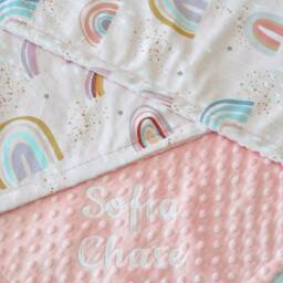 Personalized Baby Blanket-Rainbow Minky Blanket-Personalized Rainbow Baby Minky Blanket-Rose Gold Pink Girl Blanket - thumbnail 3