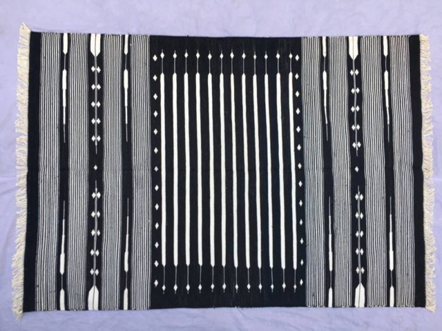 4x6 Black & White Cotton Rug Dhurrie - Stripes - image 1