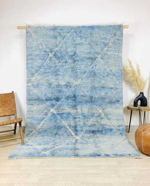 Blue Moroccan Rug Large Area - Handmade Lattice Berber Shag Sapphire Wool Carpet Modern Minimalist Beni Ourain - image 1