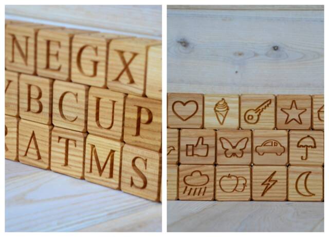 2 in 1 Wood English Alphabet Blocks Pictures Engraved Abc Block Learning Toy Letter Back To School Baby Shower Christmas Gift - image 1