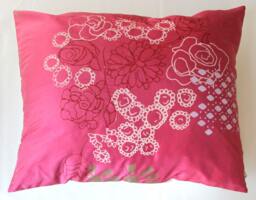 Red Silk & Cream Hemp Floral Cushion Cover