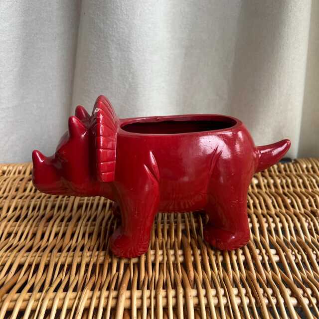 Red Dinosaur Planter Succulent Plant Pot Triceratops - image 1