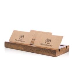 Personalized Oak Business Card Holder Wooden Desk Organizer, Store Display - thumbnail 3