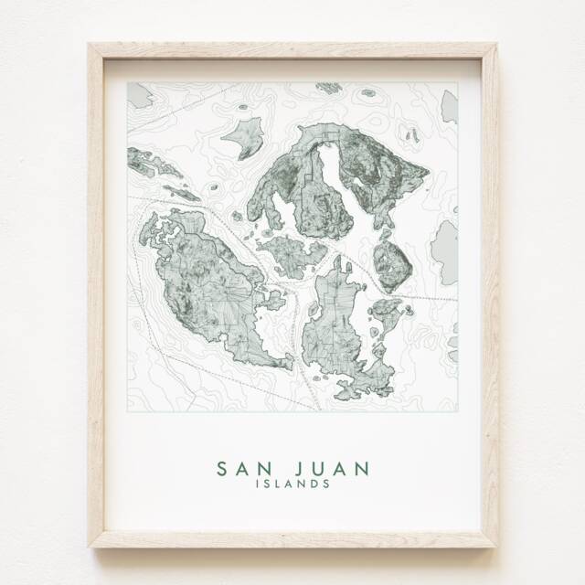 San Juan Islands Map Hand Drawn Topographic Washington Bathymetric Drawing - Art Print Home Salish Sea Puget Sound Vacation Decor - image 1