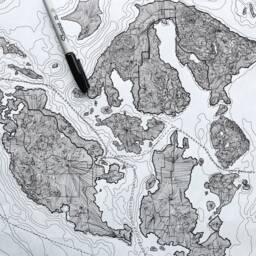 San Juan Islands Map Hand Drawn Topographic Washington Bathymetric Drawing - Art Print Home Salish Sea Puget Sound Vacation Decor - thumbnail 4