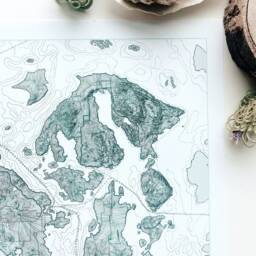San Juan Islands Map Hand Drawn Topographic Washington Bathymetric Drawing - Art Print Home Salish Sea Puget Sound Vacation Decor - thumbnail 3