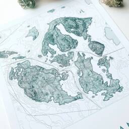 San Juan Islands Map Hand Drawn Topographic Washington Bathymetric Drawing - Art Print Home Salish Sea Puget Sound Vacation Decor - thumbnail 2