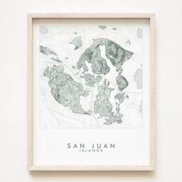 San Juan Islands Map Hand Drawn Topographic Washington Bathymetric Drawing - Art Print Home Salish Sea Puget Sound Vacation Decor - thumbnail 1