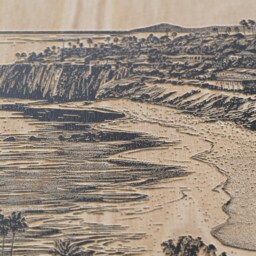 Laguna Beach Wall Art - California Lifestyle, Engraved Wooden Lithograph Illustration, Large Art, Coastal Sunset Landscape Painting - thumbnail 2