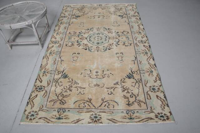 Vintage Rug, Oushak Green Cool Turkish Rugs For Dining Room, 4.6x8.3 Ft Area Rugs, Turkey Floor Handmade Nursery Rug - image 1