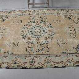 Vintage Rug, Oushak Green Cool Turkish Rugs For Dining Room, 4.6x8.3 Ft Area Rugs, Turkey Floor Handmade Nursery Rug - thumbnail 3