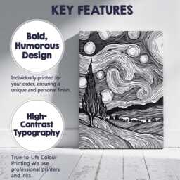 Black White Woodcut Style Starry Night Landscape Canvas Wall Art Print Decor Picture Ready To Hang - thumbnail 2