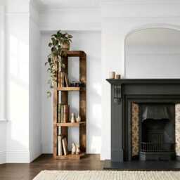 Belix W40cm Walnut Colour Solid Wood Corner Bookshelf - Open Bookcase, Rustic Scandinavian Design