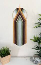 Beaded Yarn Macrame Wall Hanging, Boho Fiber Art