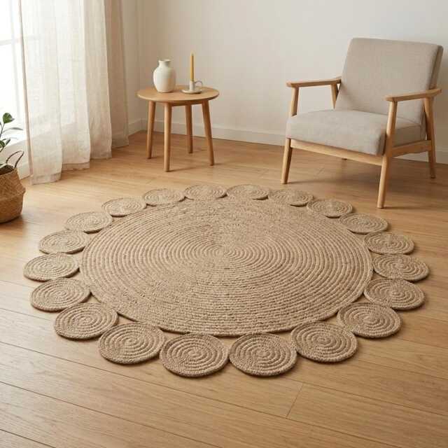 Round Jute Rug - Handmade Crocheted Natural Fiber Rug, Boho Bedroom & Entryway Accent, Sustainable Farmhouse Home Decor - image 1
