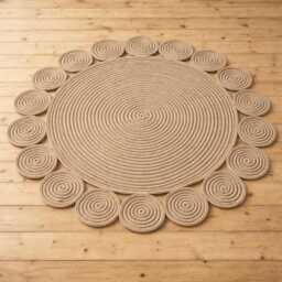 Round Jute Rug - Handmade Crocheted Natural Fiber Rug, Boho Bedroom & Entryway Accent, Sustainable Farmhouse Home Decor - thumbnail 3