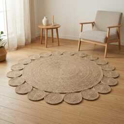 Round Jute Rug - Handmade Crocheted Natural Fiber Rug, Boho Bedroom & Entryway Accent, Sustainable Farmhouse Home Decor - thumbnail 1