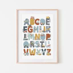 Transport Vehicle Alphabet Print, Scandi Vehicles Educational Poster, Boy Nursery Decor, Playroom Prints - thumbnail 3