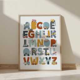 Transport Vehicle Alphabet Print, Scandi Vehicles Educational Poster, Boy Nursery Decor, Playroom Prints - thumbnail 2