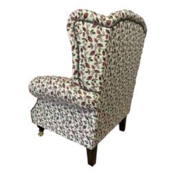 Queen Anne Wingback Fireside Chair Vercelli Leaf Design, Brass Castor Legs - thumbnail 2
