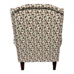 Queen Anne Wingback Fireside Chair Vercelli Leaf Design, Brass Castor Legs - thumbnail 3