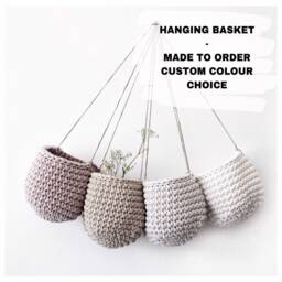 Crochet Hanging Basket Cotton Cord Planter, Kids Storage, Neutral Decor - thumbnail 2