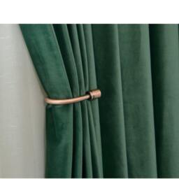 Pair Of Hunter Green Velvet Curtains, Silky Living Room Divider Custom Made - thumbnail 3