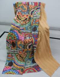 Reversible Floral Kantha Quilt Handmade Indian Cotton Bedspread - thumbnail 1