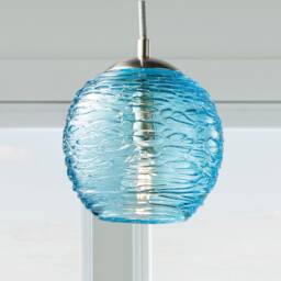 Aqua Glass Pendant Light - Handblown Stella Globe - Artisan Kitchen & Living Room Lighting - thumbnail 1