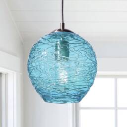 Aqua Glass Pendant Light - Handblown Stella Globe - Artisan Kitchen & Living Room Lighting - thumbnail 2