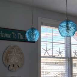 Aqua Glass Pendant Light - Handblown Stella Globe - Artisan Kitchen & Living Room Lighting - thumbnail 3